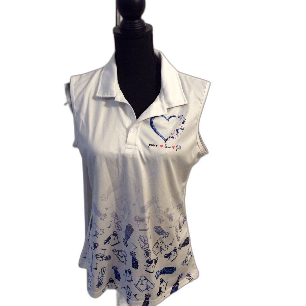 Peace Love Golf Sleeveless Shirt Polo Womens Medium M